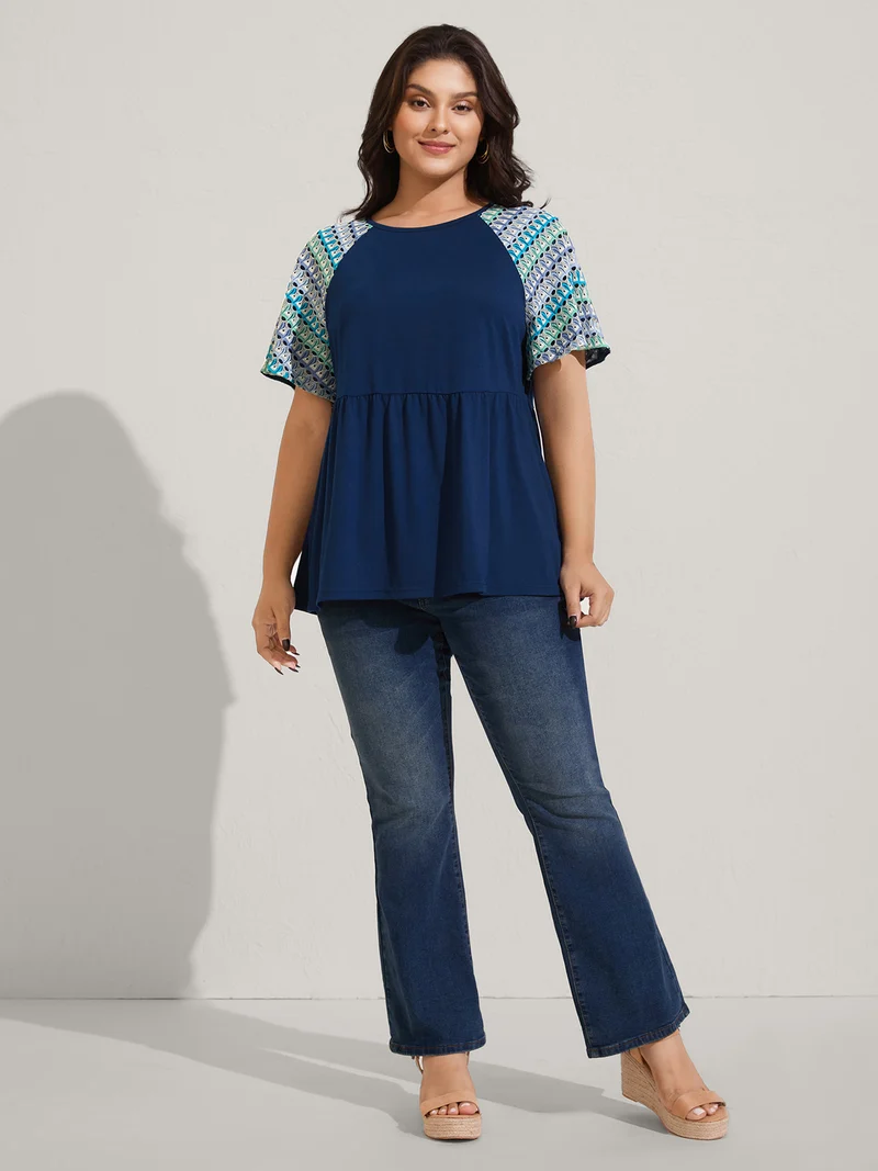Colorful Crochet Raglan Sleeve T-Shirt