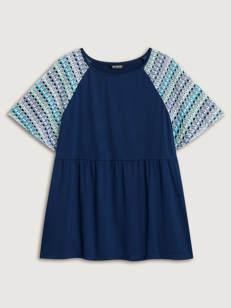 Colorful Crochet Raglan Sleeve T-Shirt