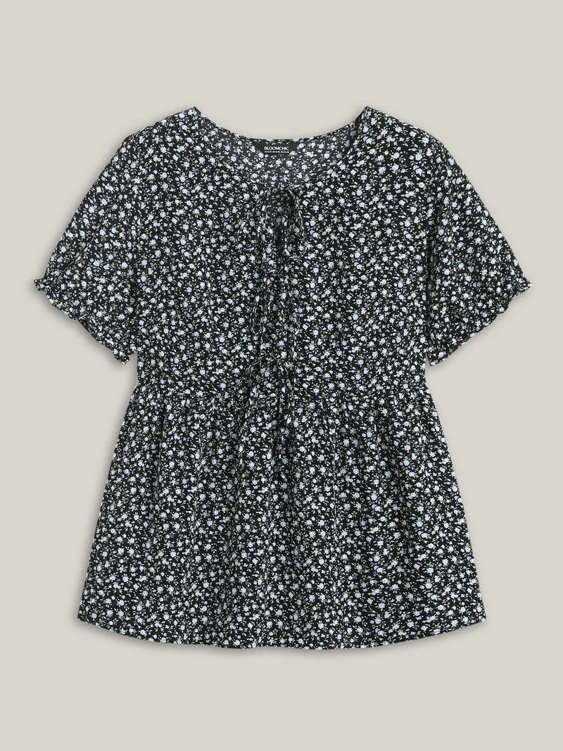 Ditsy Floral Print Bow-Tie Blouse