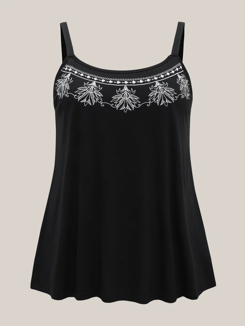 Boho Embroidery Plain Tank Top