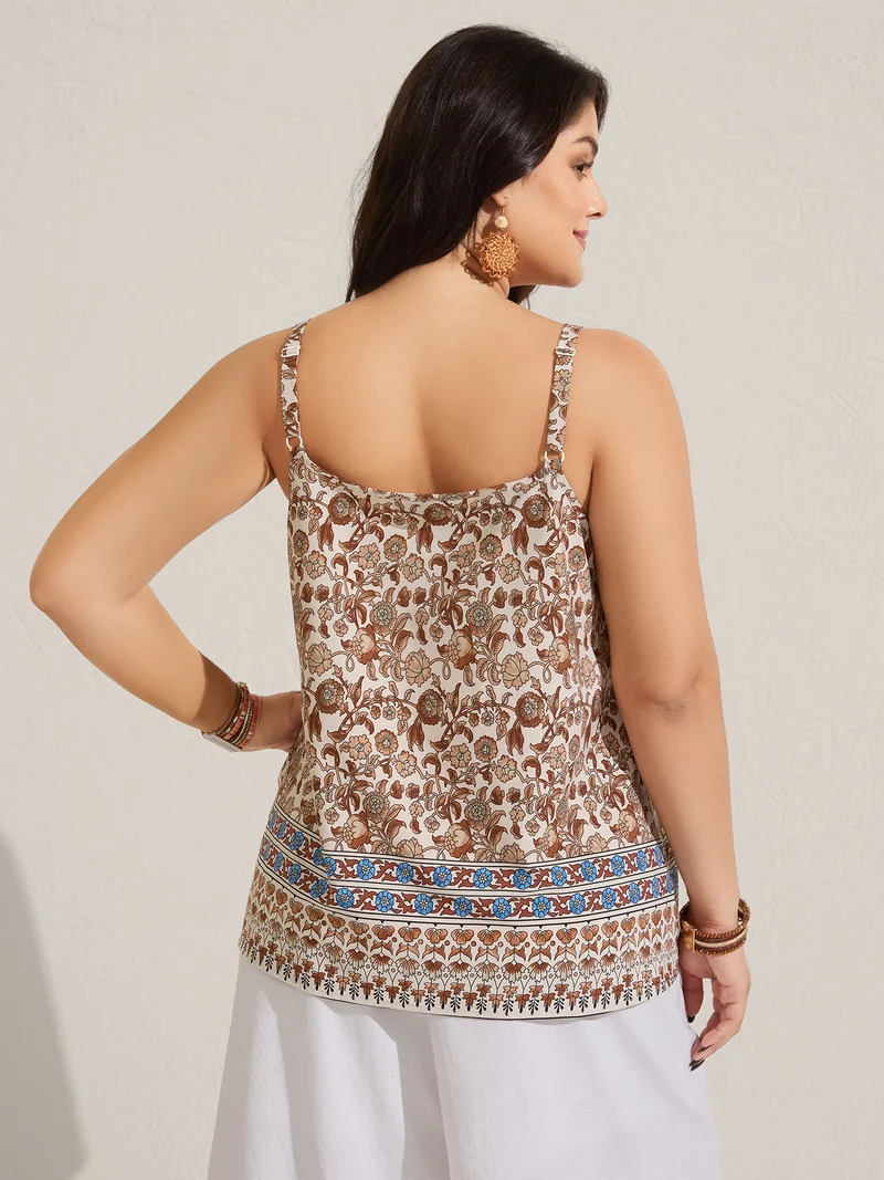 Boho Print Pleated Tank Top