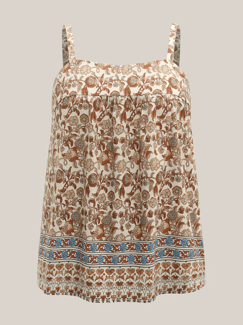 Boho Print Pleated Tank Top