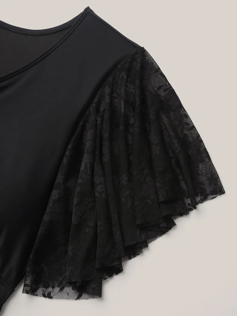 Knotted Lace Sheer Sleeve Swim Top
