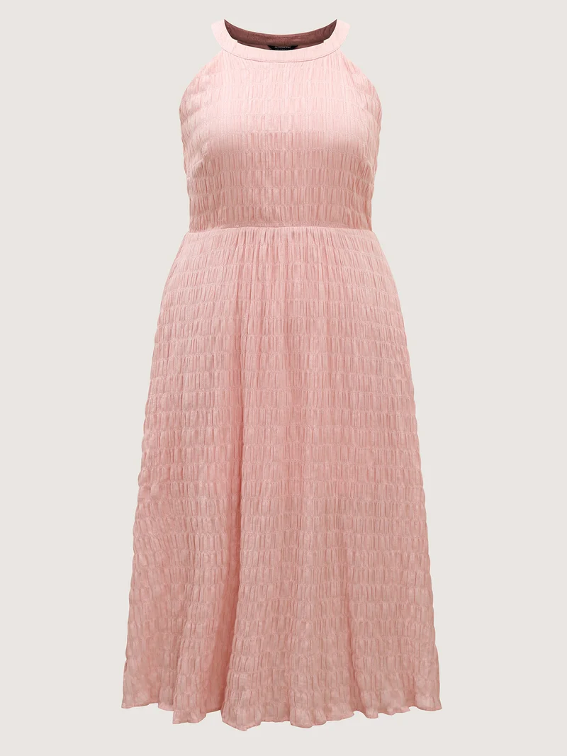 Textured Halter Neck Solid Midi Dress
