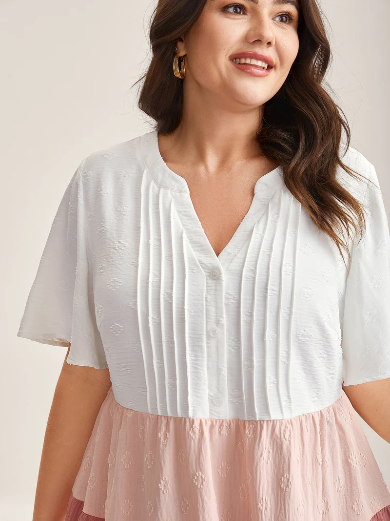 Toothpick Pleat Color Contrast Blouse