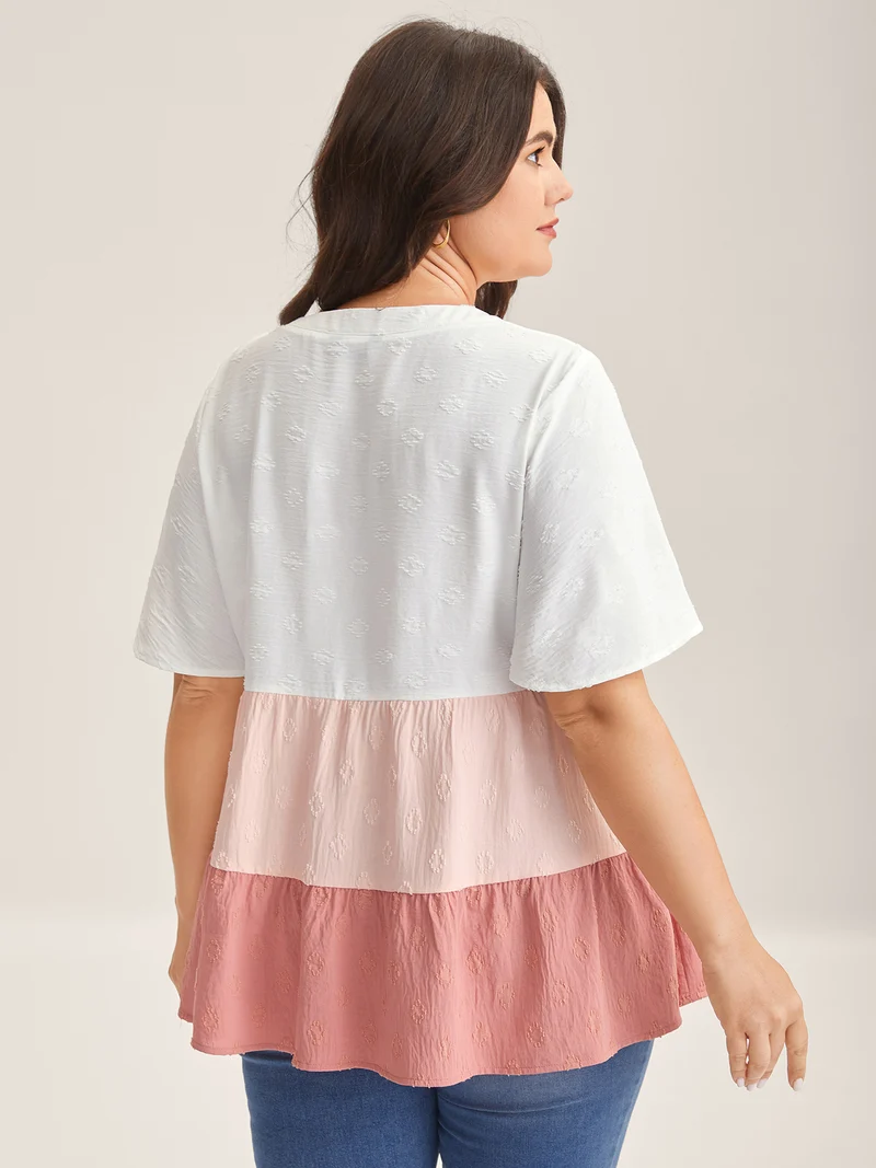 Toothpick Pleat Color Contrast Blouse