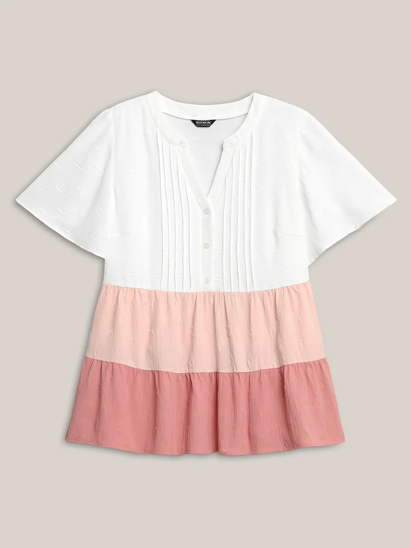 Toothpick Pleat Color Contrast Blouse