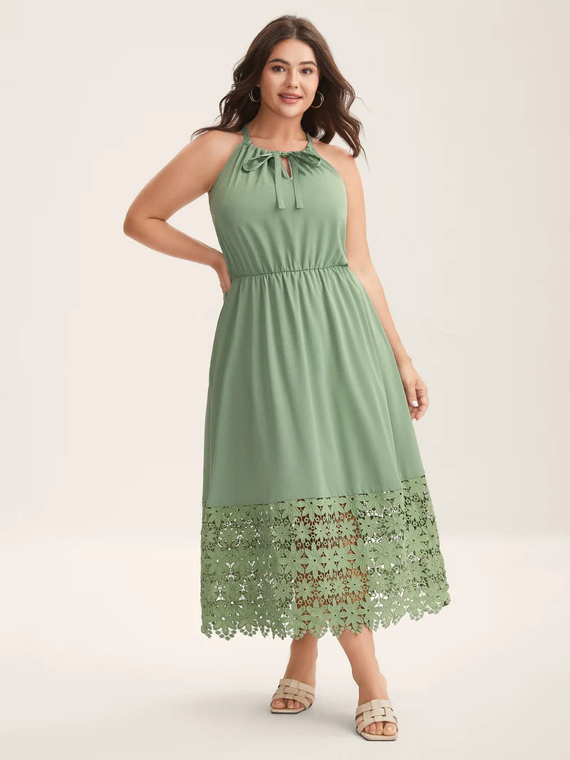 Lace Cut-Out Stretchy Waist Midi Dress