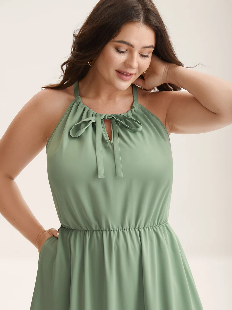 Lace Cut-Out Stretchy Waist Midi Dress