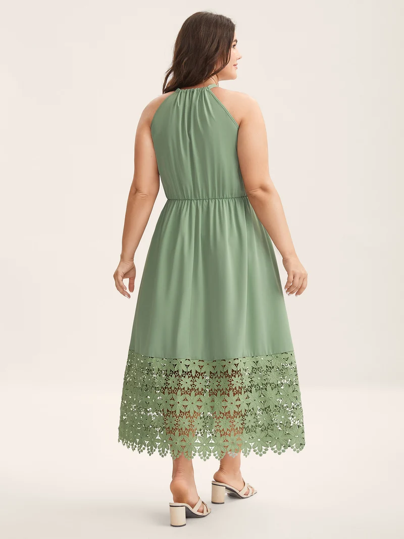 Lace Cut-Out Stretchy Waist Midi Dress