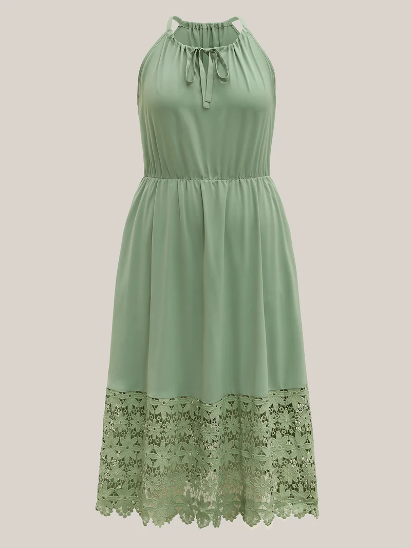 Lace Cut-Out Stretchy Waist Midi Dress