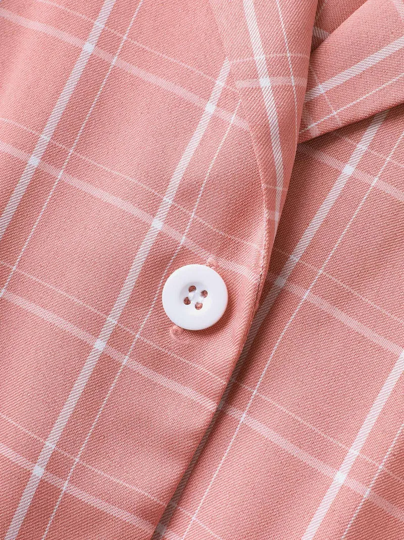 Plaid Belted Pockets Shirt Dress