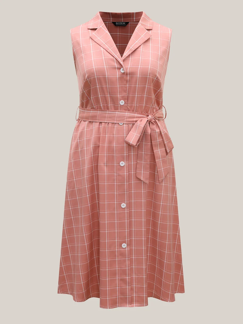 Plaid Belted Pockets Shirt Dress