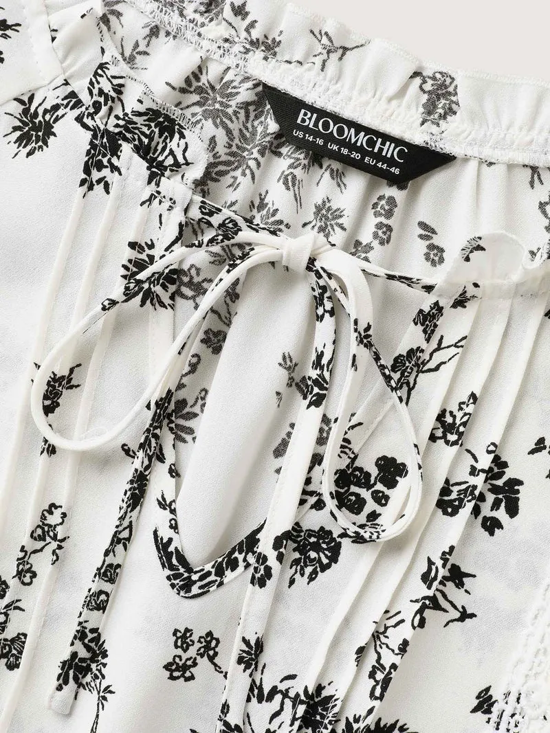 Floral Print Plicated Detail Blouse