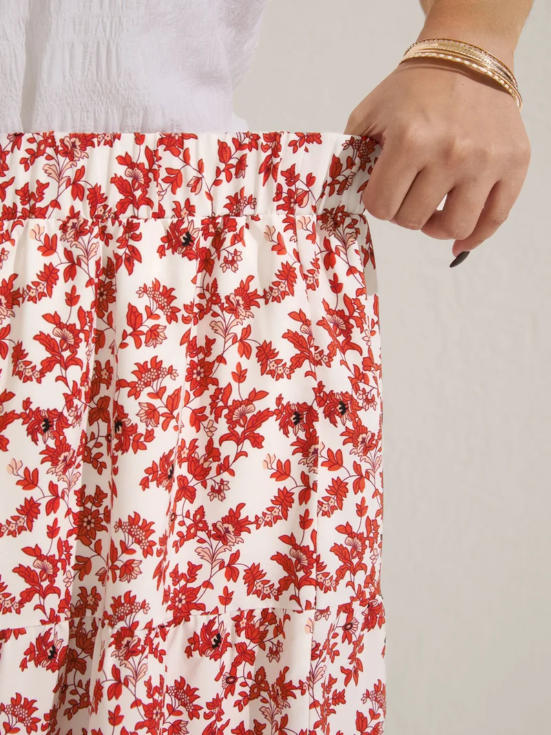 Floral Boho Print Tiered Maxi Skirt
