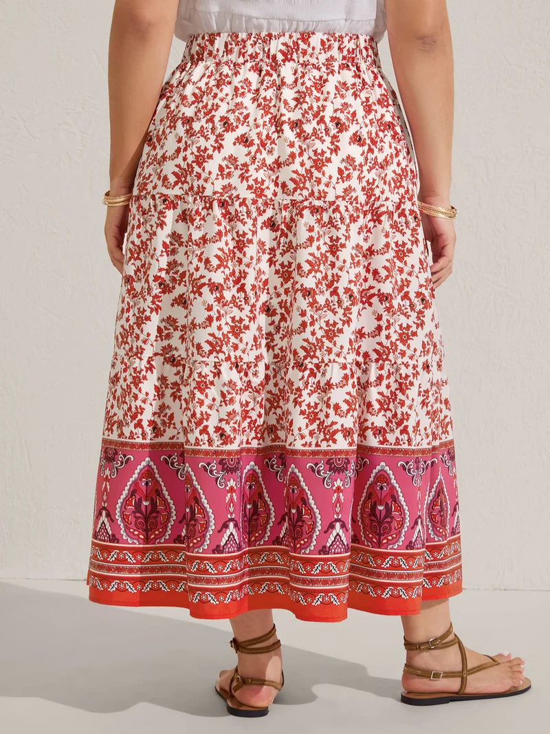 Floral Boho Print Tiered Maxi Skirt