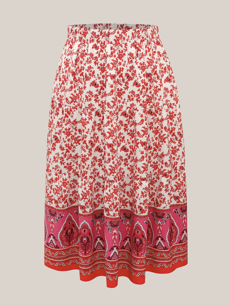 Floral Boho Print Tiered Maxi Skirt