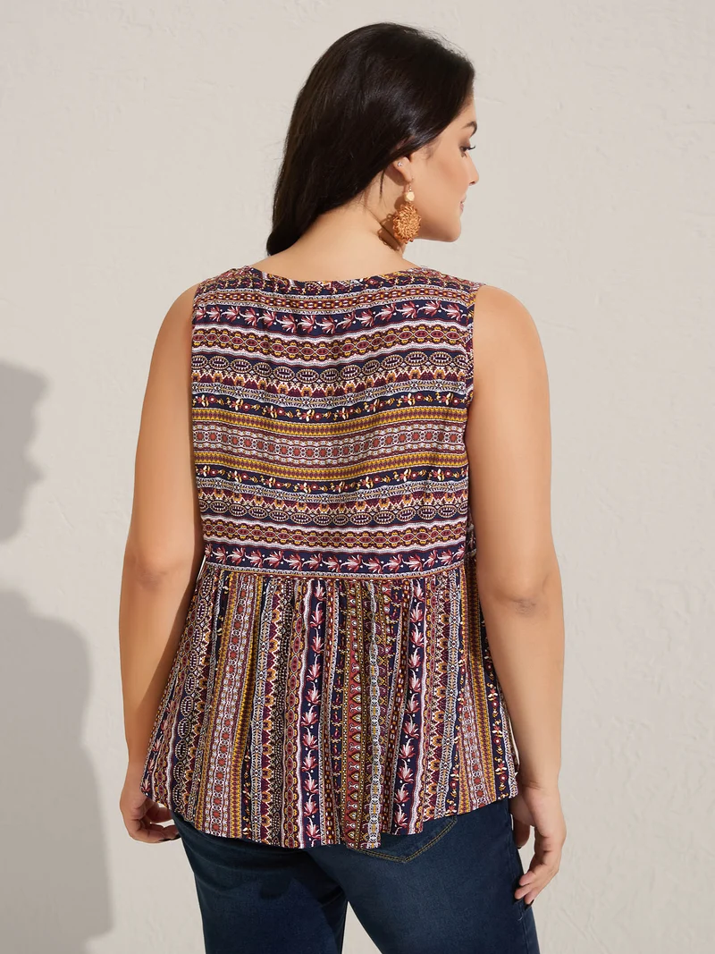Boho Stripe Print V-Neck Tank Top