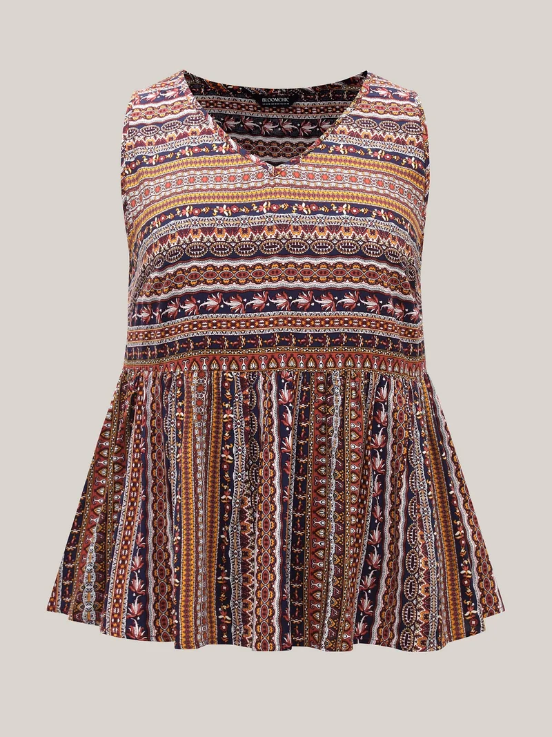 Boho Stripe Print V-Neck Tank Top