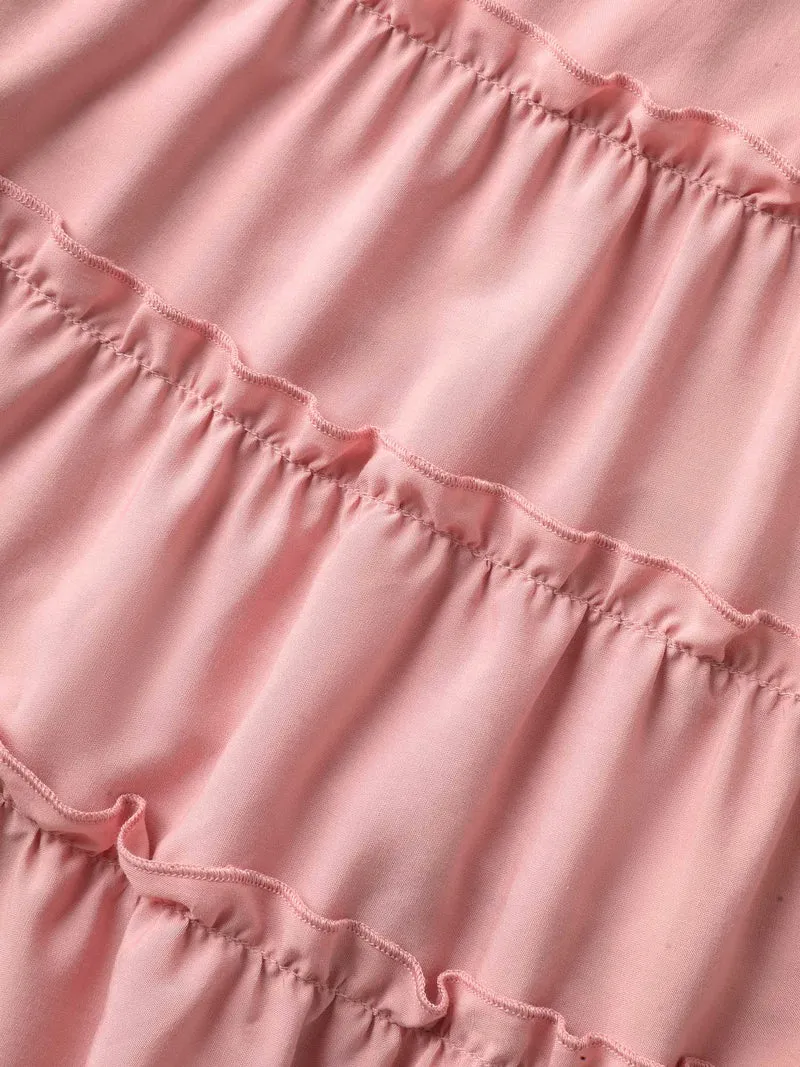 Rayon Shirred Bodice Solid Midi Dress