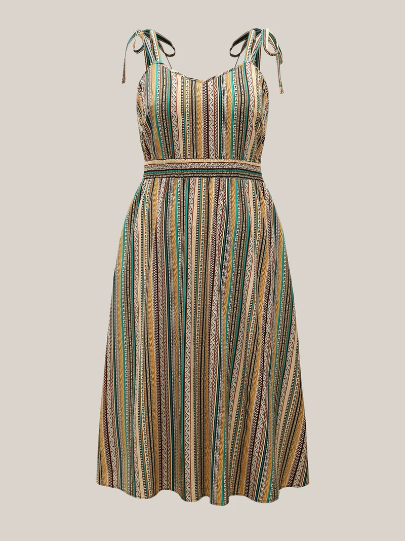 Boho Stripe Knotted Straps Midi Dress