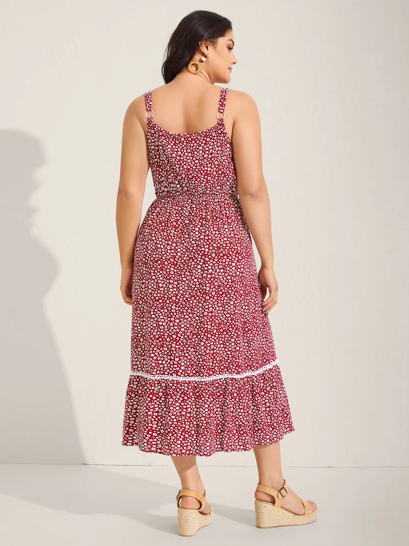 Ditsy Floral Print Lace Trim Cami Dress