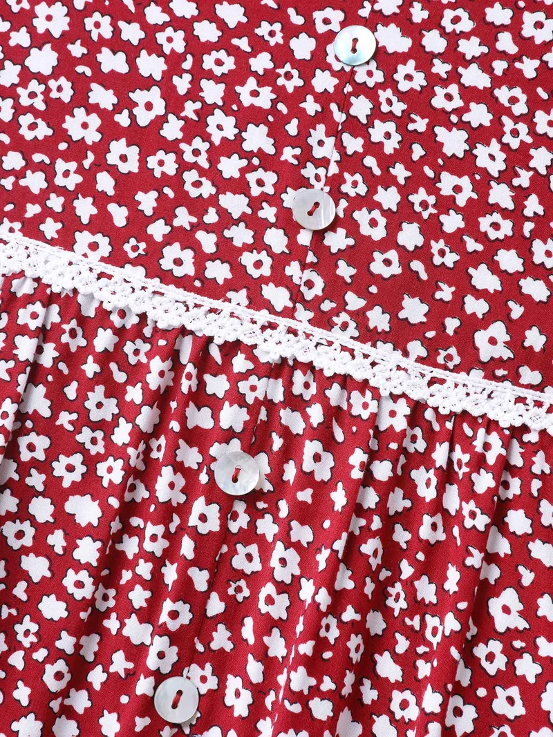 Ditsy Floral Print Lace Trim Cami Dress