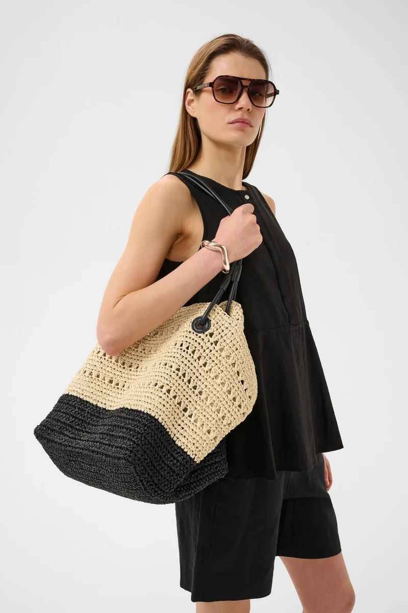 Sac cabas en raphia bicolore