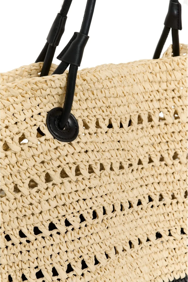 Sac cabas en raphia bicolore