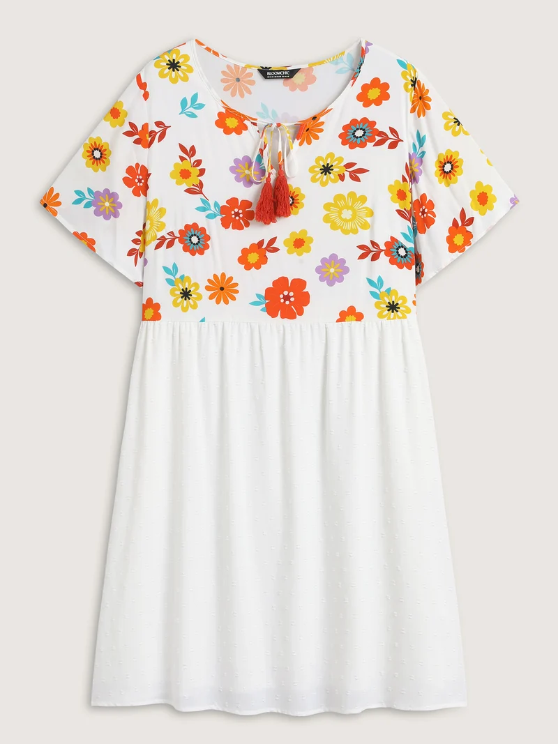 Colorful Florals Spliced Pockets Midi Dress