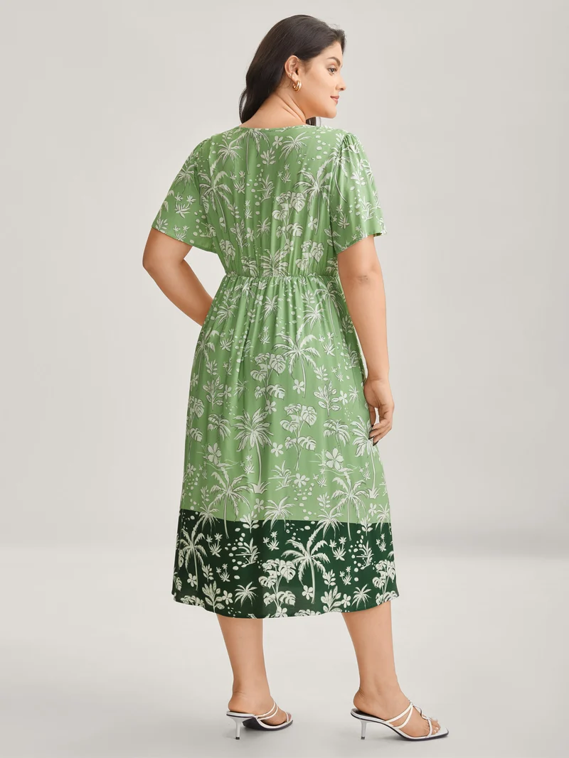 Tropical Mood Color Contrast Midi Dress