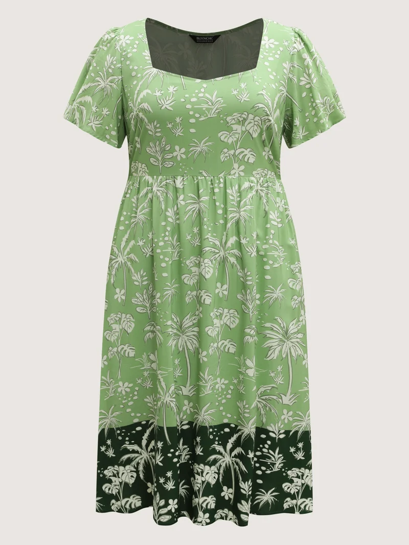 Tropical Mood Color Contrast Midi Dress