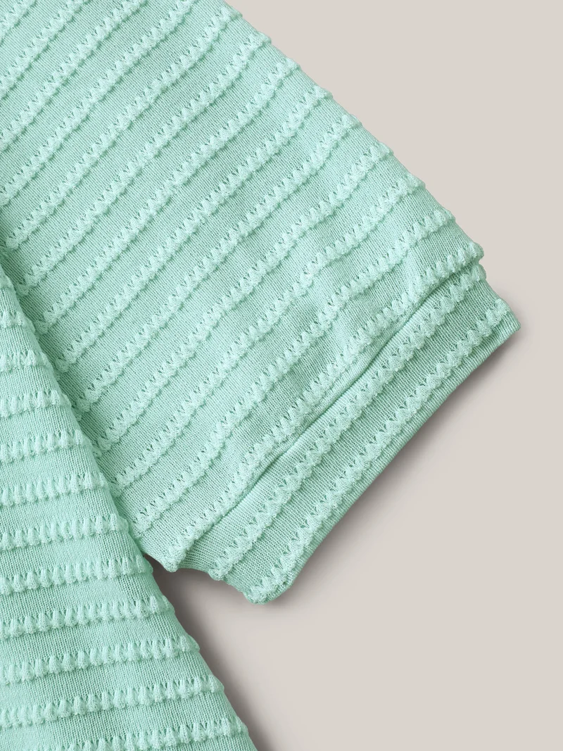 Waffle-Grid Button Detail T-Shirt