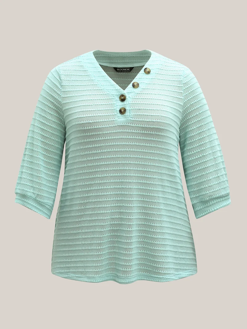 Waffle-Grid Button Detail T-Shirt