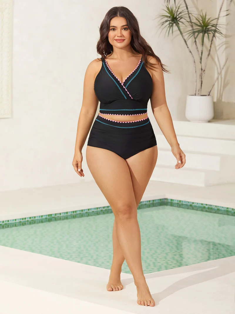 Embroidered Color Contrast Swim Bottoms