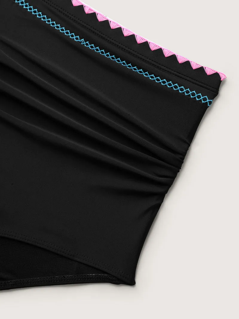 Embroidered Color Contrast Swim Bottoms
