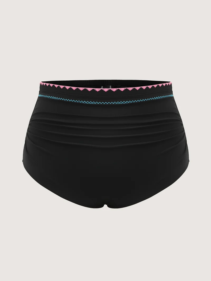 Embroidered Color Contrast Swim Bottoms