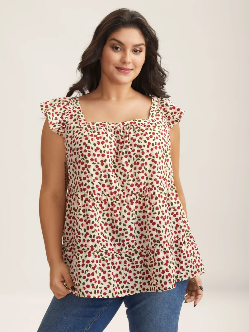 Cherry Print Flutter Sleeve Tank Top