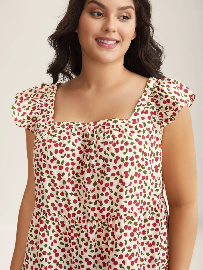 Cherry Print Flutter Sleeve Tank Top
