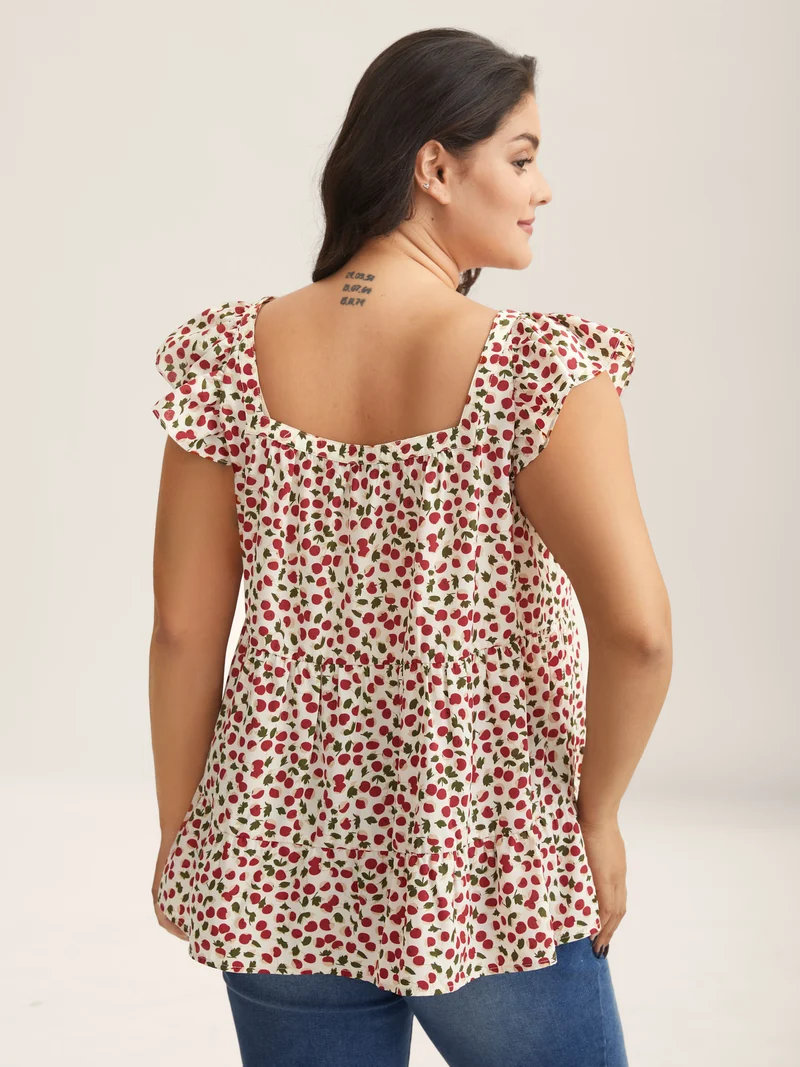 Cherry Print Flutter Sleeve Tank Top