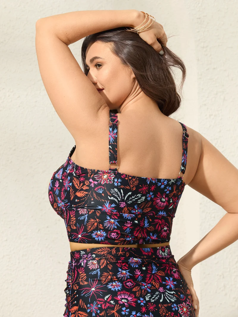 Floral Print Twist Front Swim Top