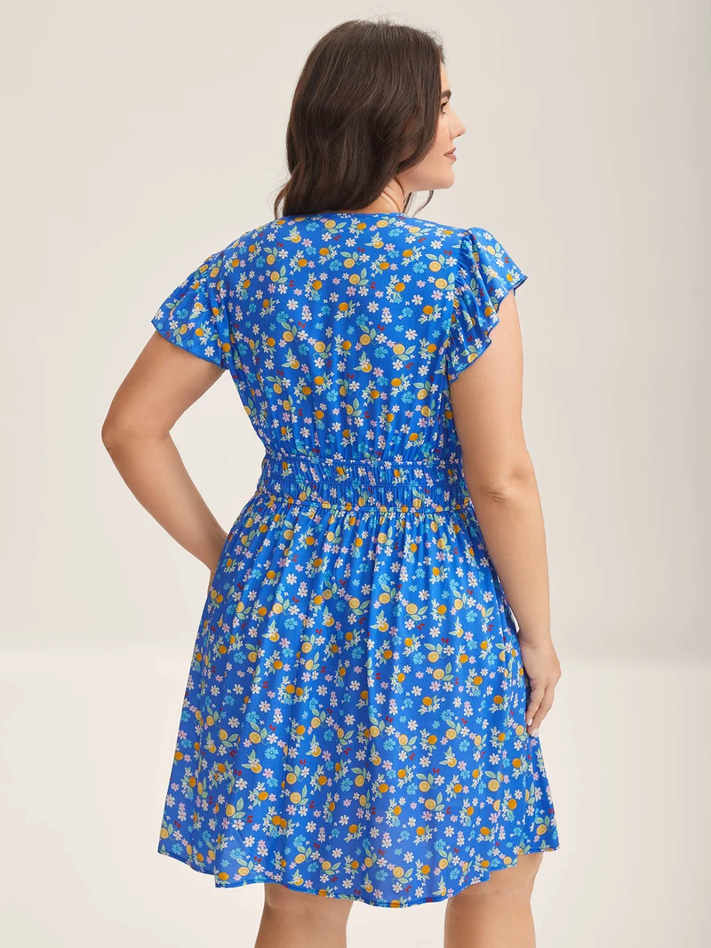 Fruity Floral Stretchy Waist Midi Dress