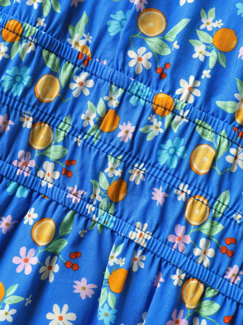 Fruity Floral Stretchy Waist Midi Dress