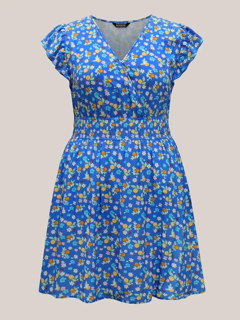 Fruity Floral Stretchy Waist Midi Dress