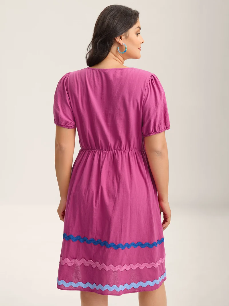 Pure Cotton Stretchy Waist Ribbon Midi Dress