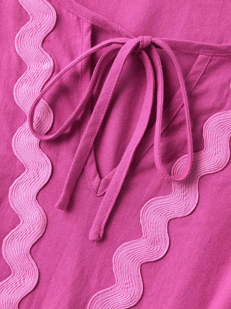Pure Cotton Stretchy Waist Ribbon Midi Dress