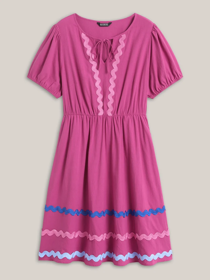 Pure Cotton Stretchy Waist Ribbon Midi Dress