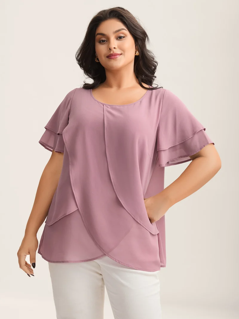 Chiffon Layered Flowy Solid Blouse