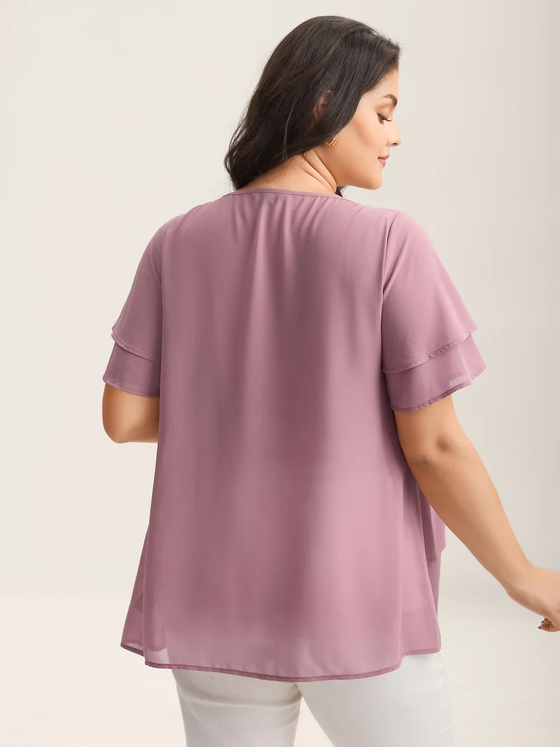 Chiffon Layered Flowy Solid Blouse