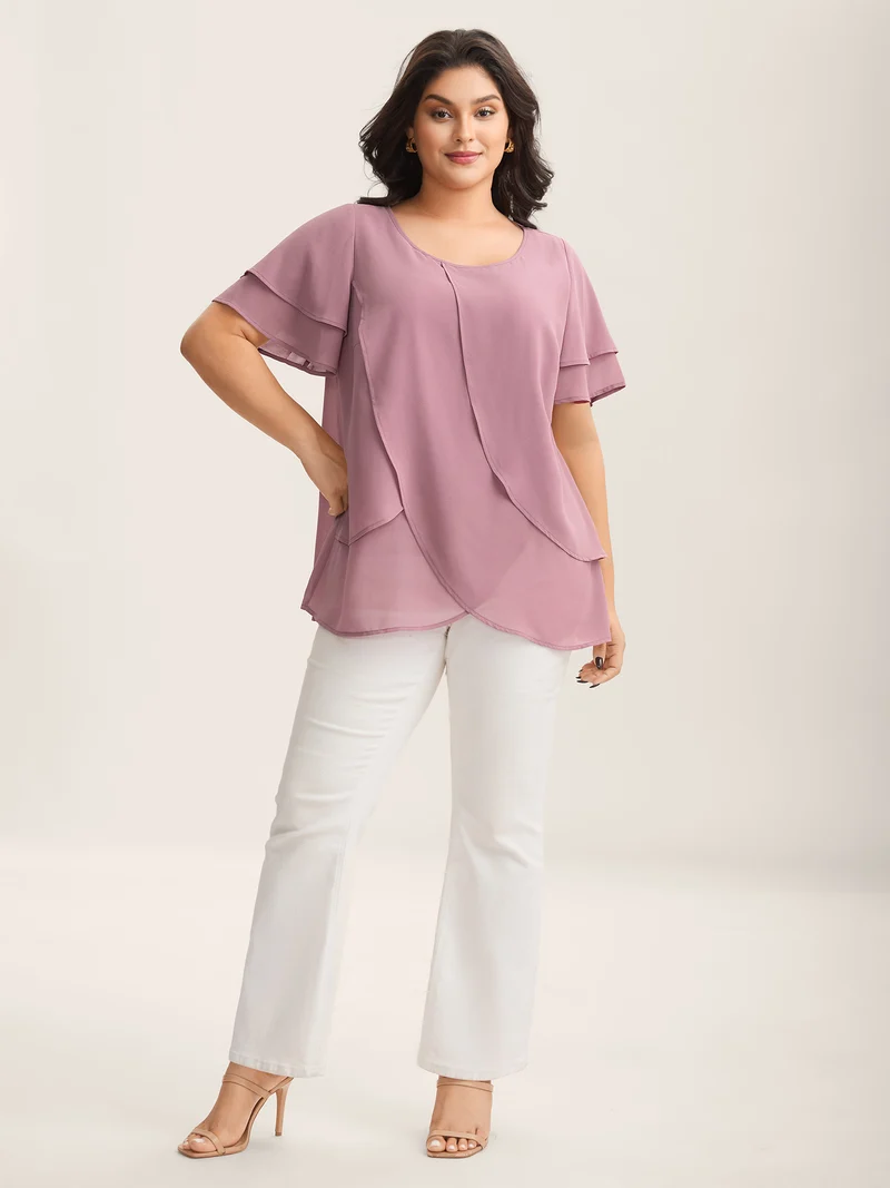 Chiffon Layered Flowy Solid Blouse